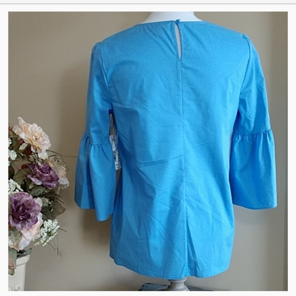 NEW a.n.a Blouse Faux Pearls Pullover Top Stretch Bell 3/4 Slve Cotton Blend Sm - Picture 5 of 14